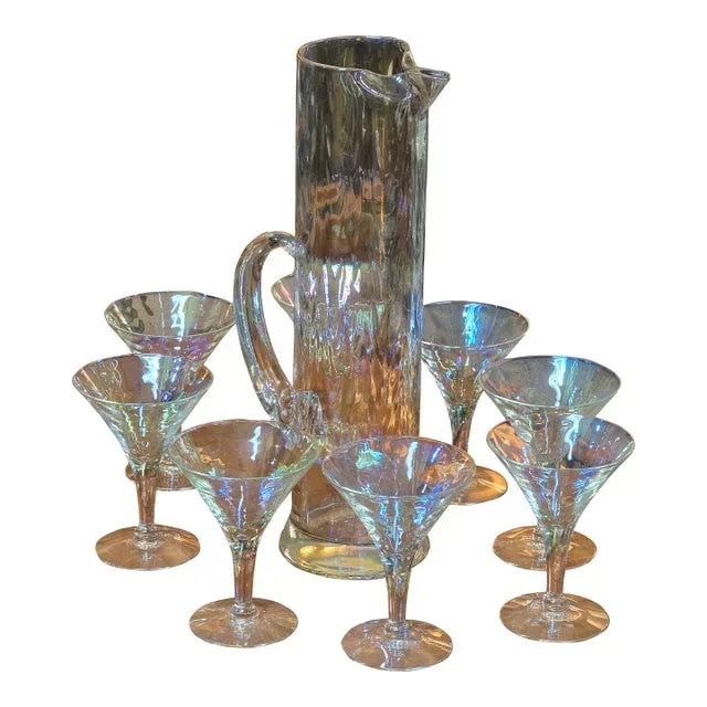Mid-Century Modern West Virginia Glass Co. Martini Set- 9 Pieces