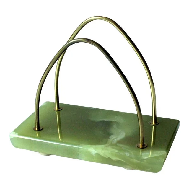 Mid Century Onyx and Brass Letter Holder