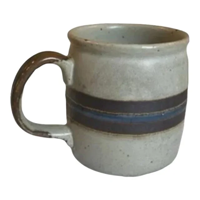 Mid Century Otagiri Stoneware Horizon Pattern Handled Coffee Tea Mug