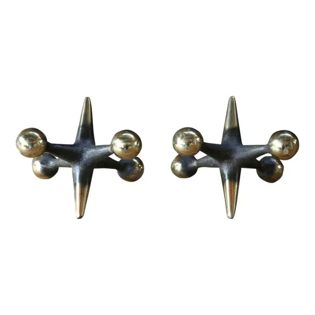 Mid Century Pair of Bill Curry Jacks Sculpture in Antique Brass Finish