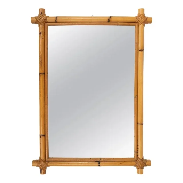Mid-Century Rectangular Wall Mirror in Rattan and Bamboo, Italy, 1970s