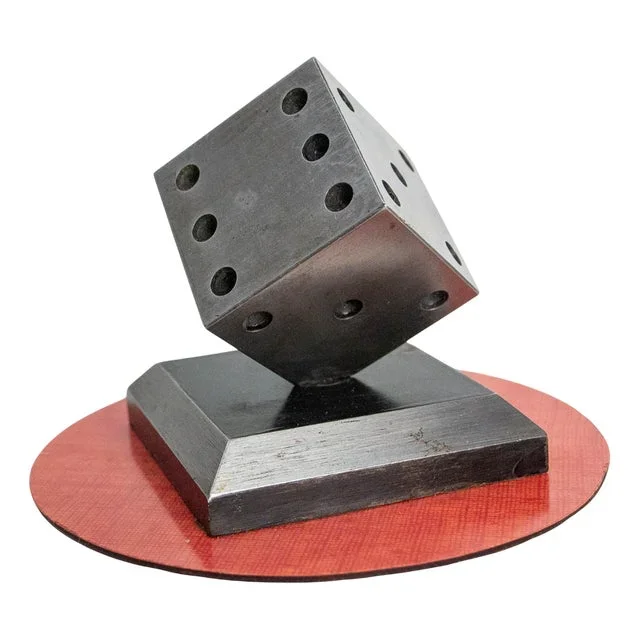 Mid-Century Red Laminate & Steel Playing Dice Paperweight, 1960s