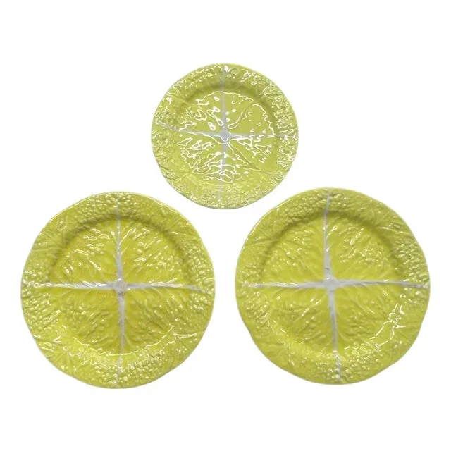Mid Century Secla Majolica Yellow Cabbage Ware Plates – Set of 3