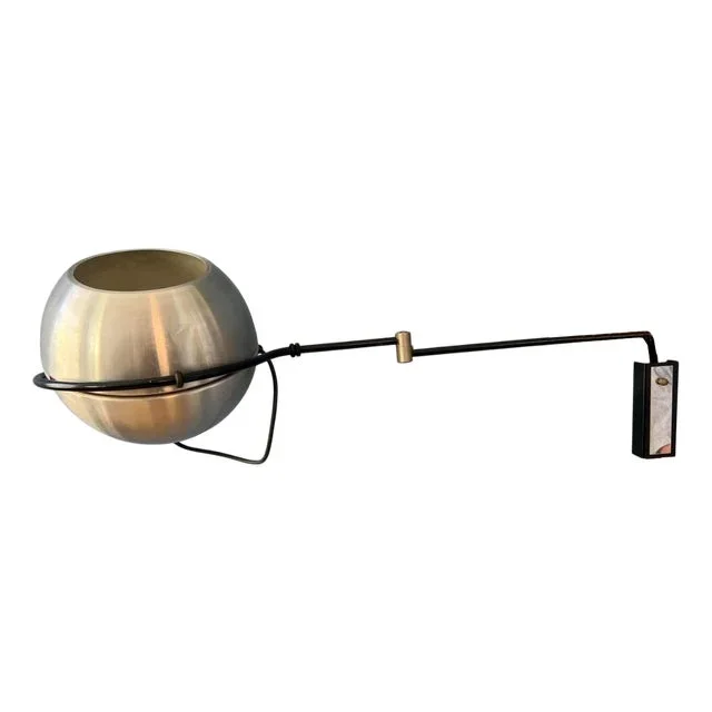 Mid-Century Silver Globe Swing Arm Wall Lamp