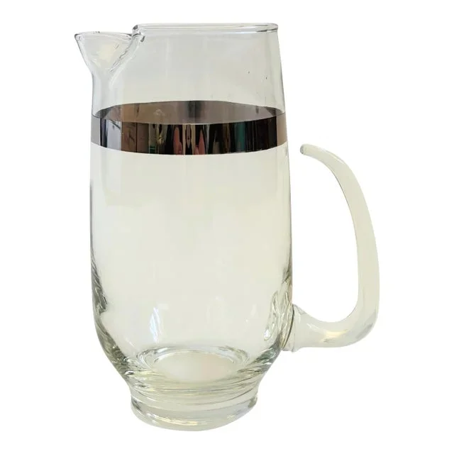 Mid Century Silver Striped Pitcher