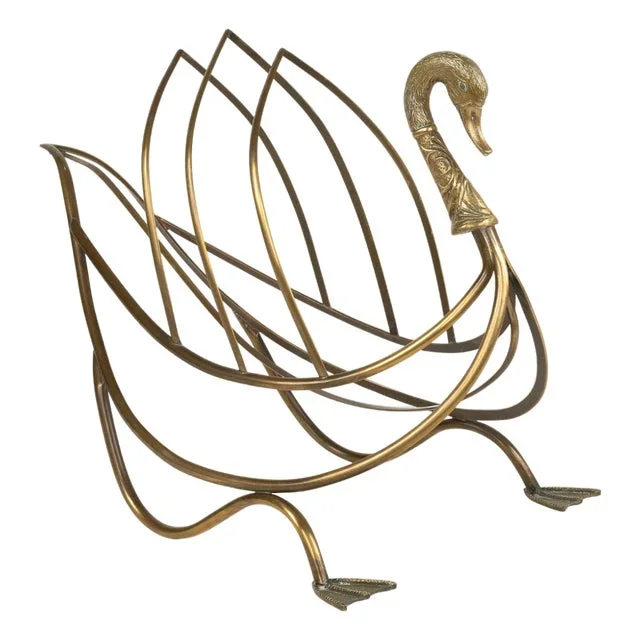 Mid-Century Swan Shaped Magazine Rack in Brass attributed to Maison Jansen, 1960s