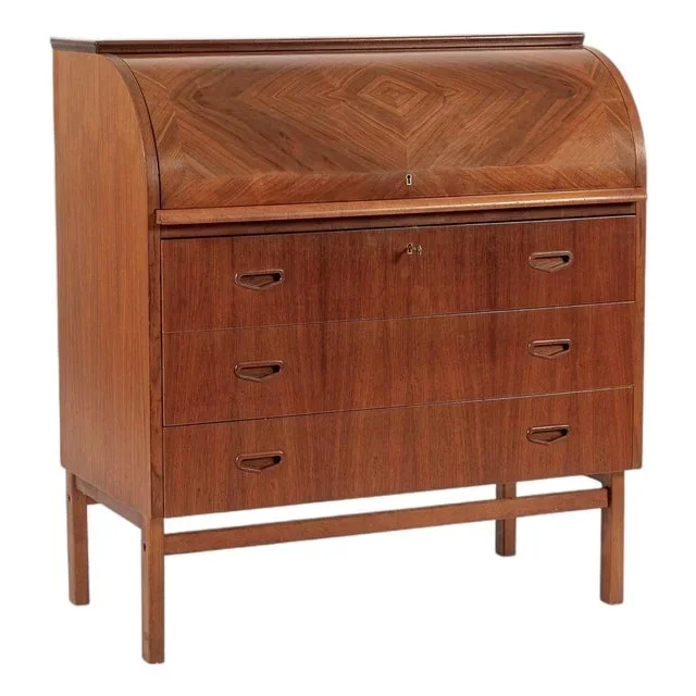 Mid Century Swedish Teak Rolltop Secretary Desk by Egon Ostergaard