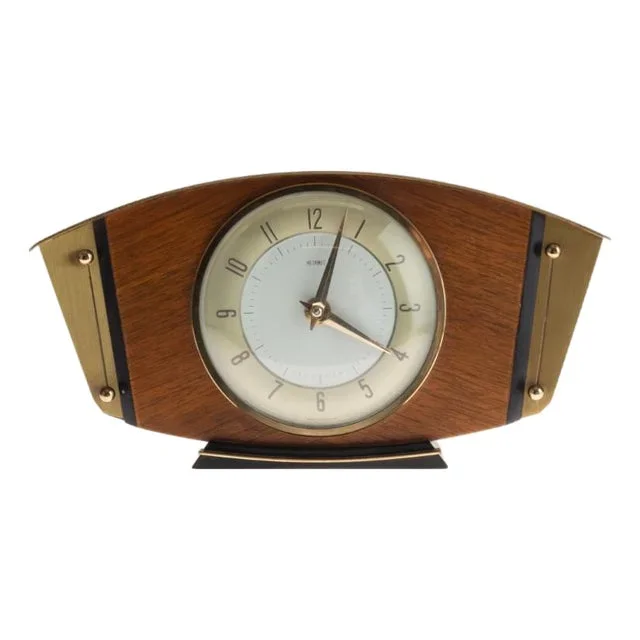 Mid-Century Teak and Brass Mantel Clock from Metamec