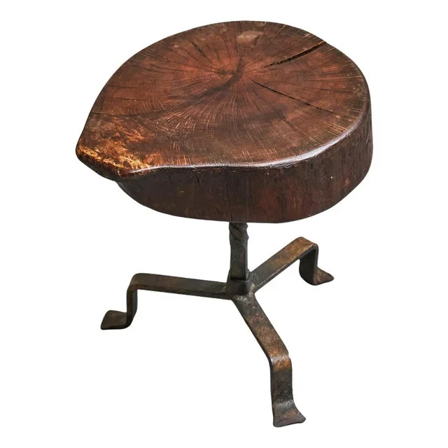 Mid-Century Tree Trunk Stool or Side Table in Wood and Wrought Iron, 1950s