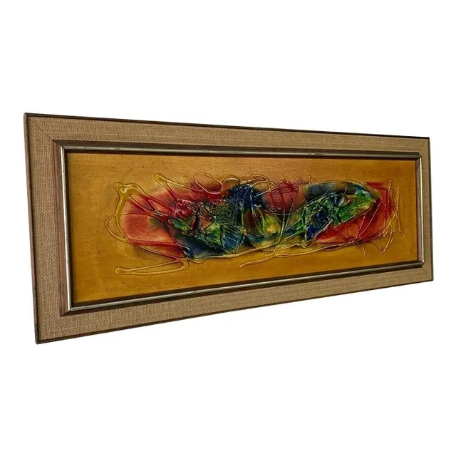 Mid Century Vintage Signed Abstract Mixed Media Painting