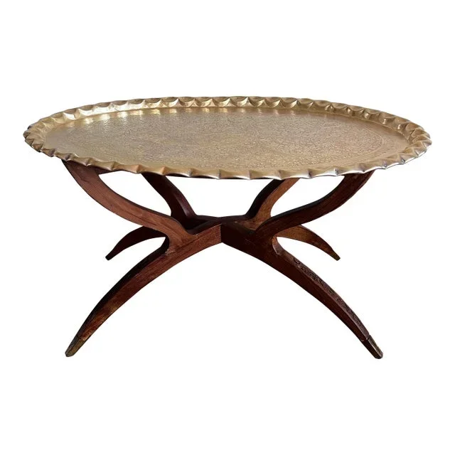 Midcentury Brass Moroccan Tray Table W/Spider Legs