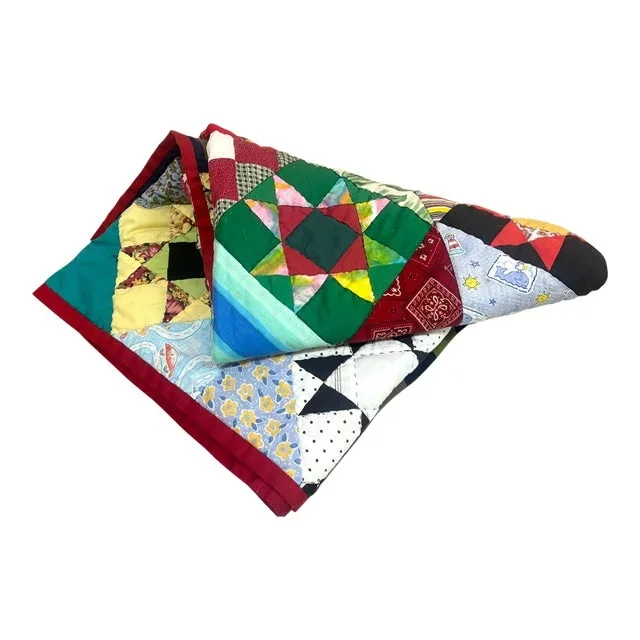 Midcentury Crazy Quilt W/ Navy Backing