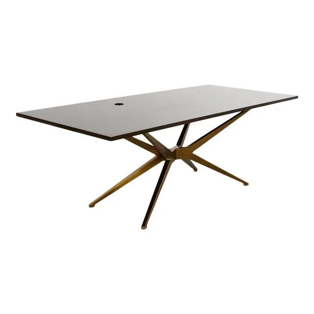 Midcentury Style Brass Base Walnut Writing Table Desk