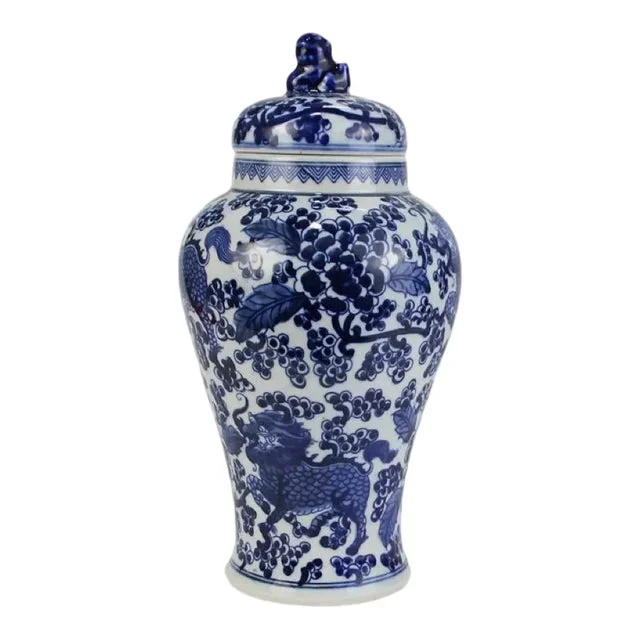 Midsize Floral Lion Ginger Jar