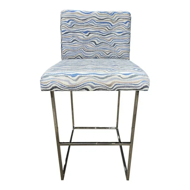 Milo Baughman Wave Fabric Bar Stool