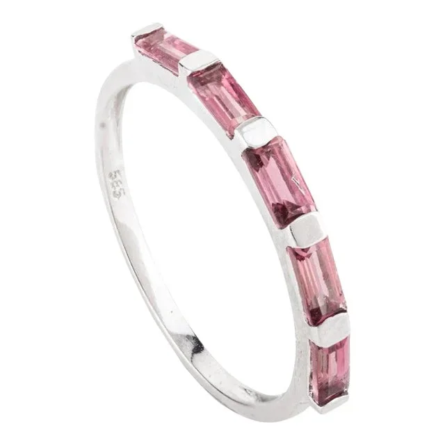 Minimalist 14k White Gold Tourmaline Half Band Ring Size 6.5
