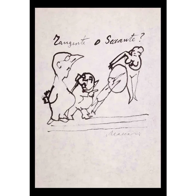 Mino Maccari, Tangent or Annoying?, Ink Drawing, 1970s