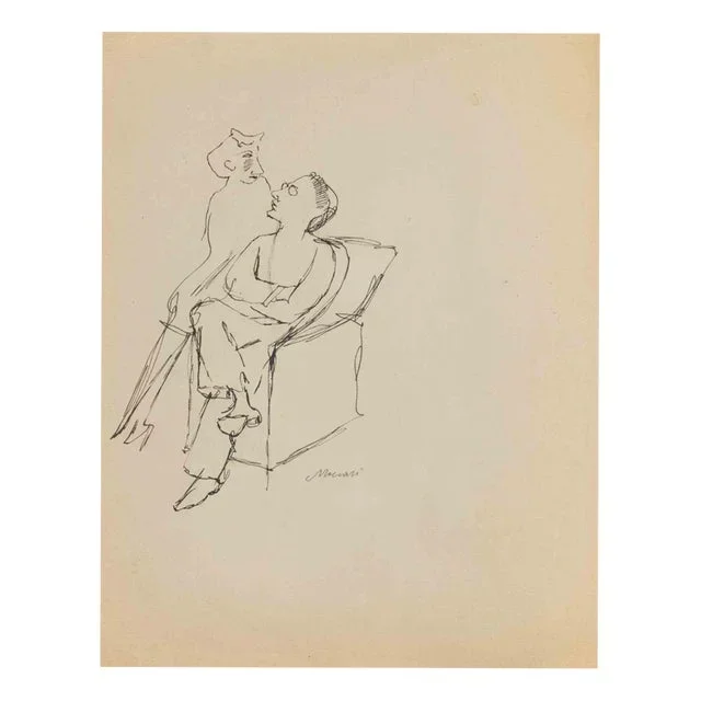 Mino Maccari, The Couple, Ink Drawing, 1960s