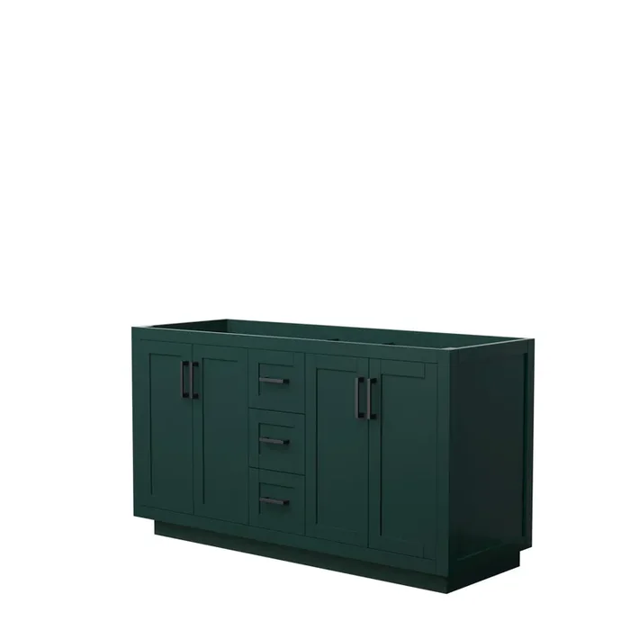 Miranda 60 Inch Double Bathroom Vanity In Green, No Countertop, No Sink, Matte Black Trim
