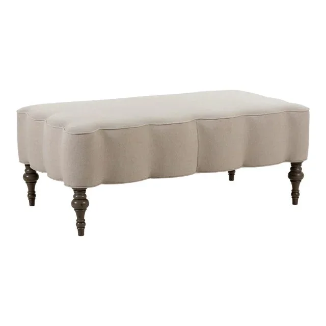 Mirasol Scalloped Ottoman, Natural Linen