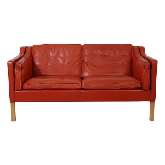 Model 2212 2-Seater Sofa in Red Leather by Børge Mogensen, 1980s