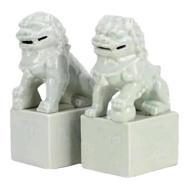 Modern Chinoiserie Mini White Foo Dogs- A Pair