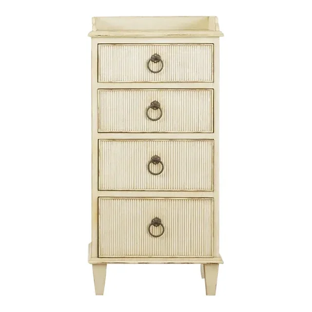 Modern History Four Drawer Gustavian Bedside Cabinet – Antique White