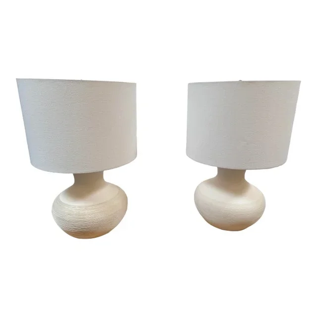 Modern Organic Turned Terracotta Table Lamps, Pair
