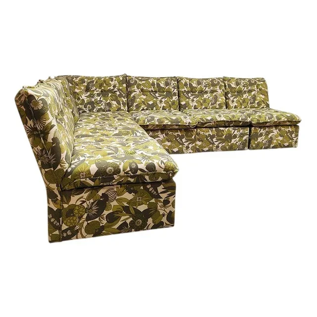 Modular Sofa with Botanical Decor, 1970s, Set of 6