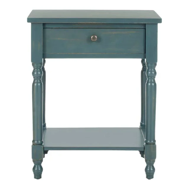 Molded Leg Nightstand With Storage Drawer in Steel Teal