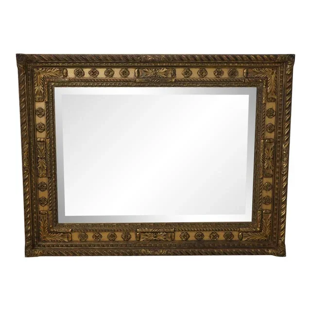 Monumental Size Gold Frame Beveled Glass Wall Mirror