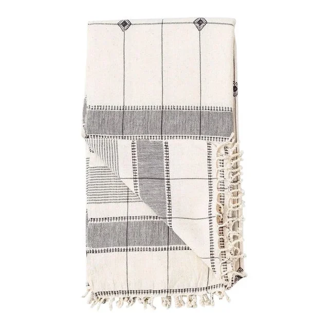 Mool Handloom King Size Bedpsread Coverlet Black & White, in Organic Cotton