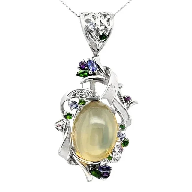 Moonstone Diamond Multi-Color Gemstone Platinum Brooch & Pendant
