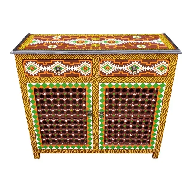 Moroccan Hand Painted Accent Multicolor Chelhaoui Cabinet