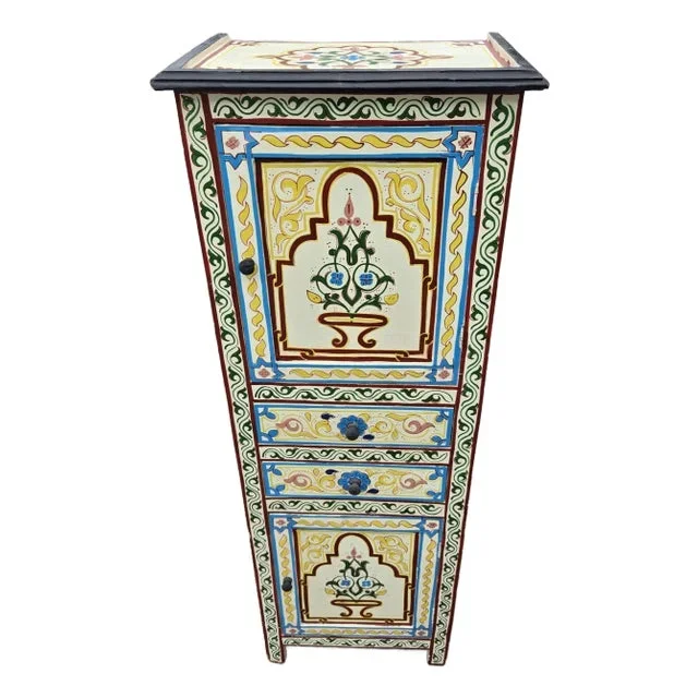 Moroccan Hand Painted Storage Cabinet – Solid Wood / Beige Zouak