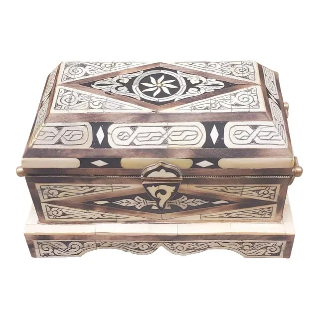Moroccan Resin and Metal Inlaid Cedar Wood Trunk