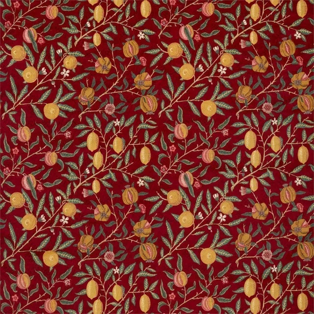 Morris & Co Fruit Velvet Fabric in Madder/Bayleaf