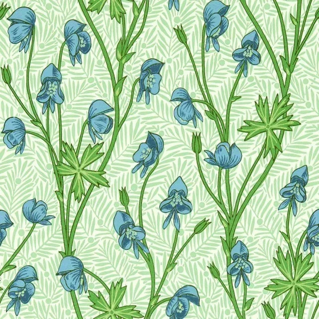 Morris & Co Monkshood Wallpaper in Cobalt/Goblin Green – a Sample