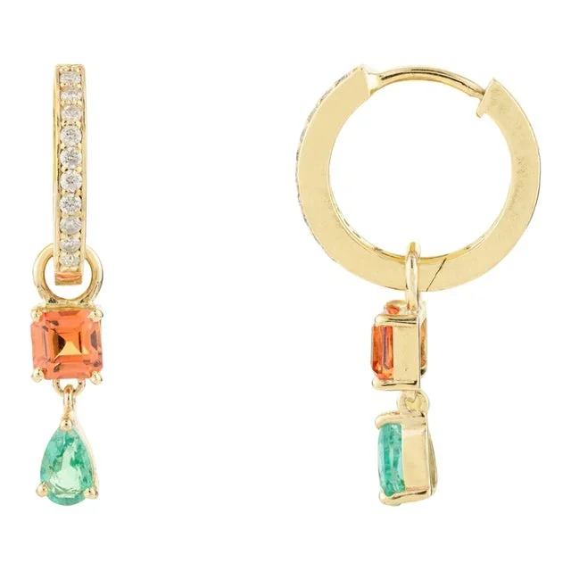 Multi Colored Gemstone Charm Hoop Earrings – a Pair