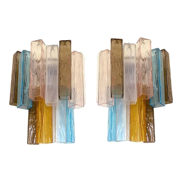 Multicolored Squared Murano Glass Wall Sconces by Simoeng, Set of 2