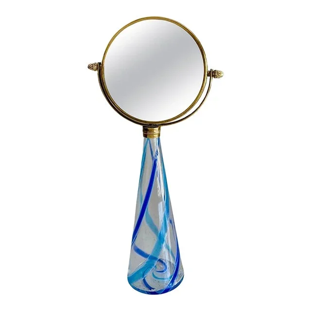 Murano Blue Stripe Glass Vanity Table Mirror
