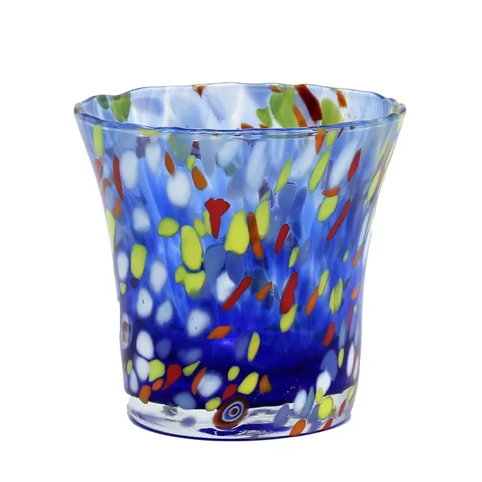 MURANO MURRINA STYLE: Drinkware Flared Tumbler fully hand made (Blue Mix)