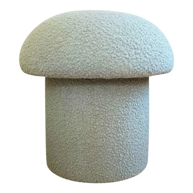 Mushroom Ottoman in Mist Boucle