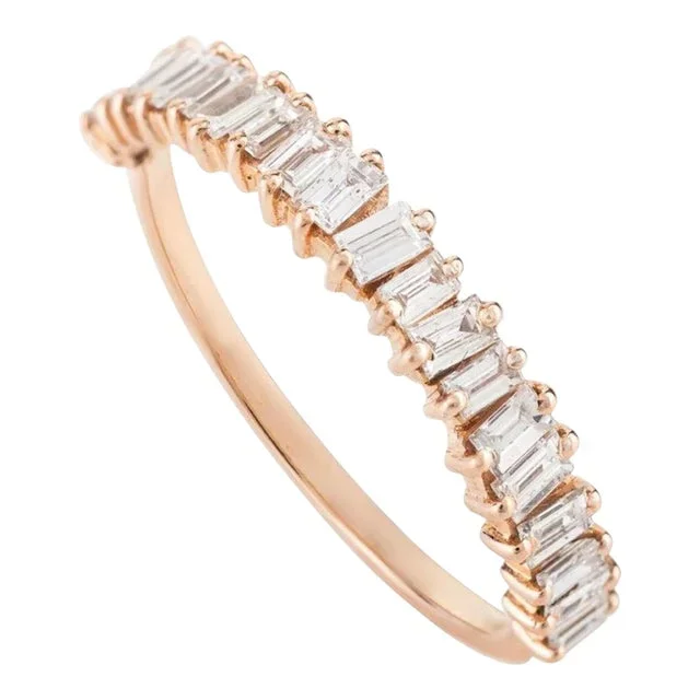 Natural Diamond Engagement Stackable Band Ring in 14k Solid Rose Gold Size 8