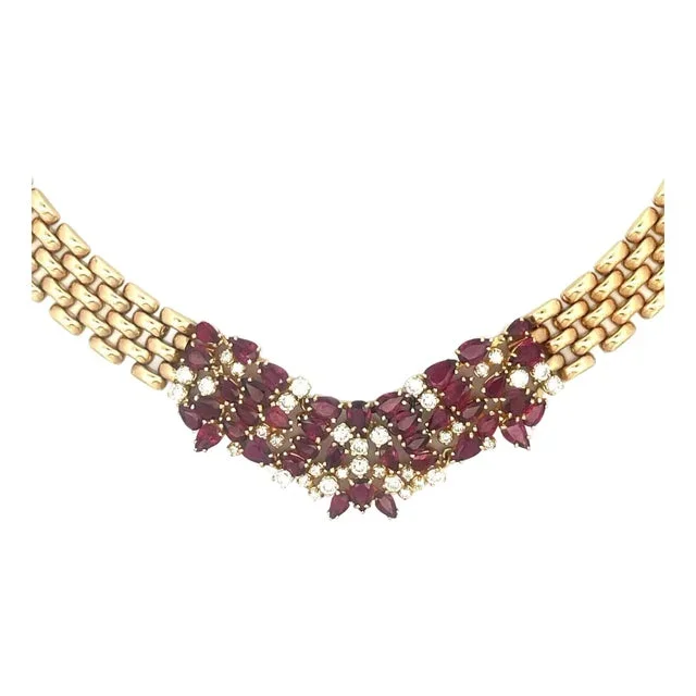 Natural Diamond Ruby Gold 18k Necklace 11ct 14k Yellow 5 Row Panther Link