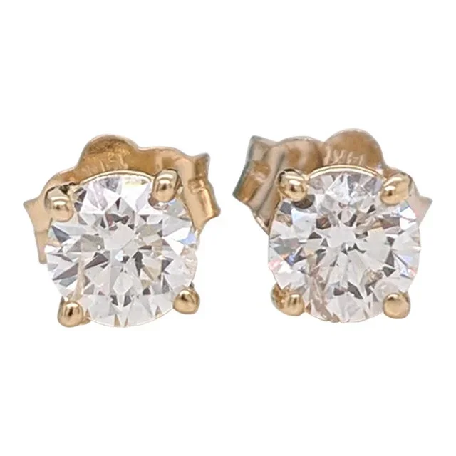 Natural Earth Mined White Diamond Solitaire Studs in Solid 14k Gold – 2 Pieces