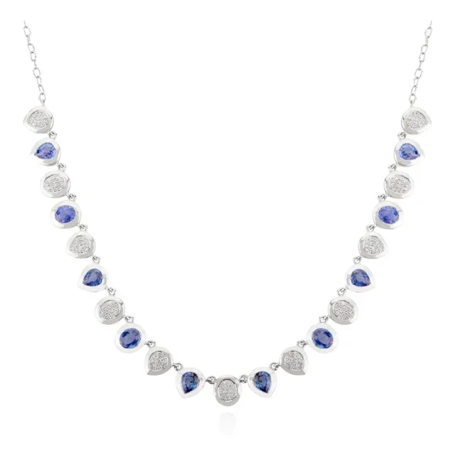 Natural Sapphire and Diamond Statement Necklace for Her in 14k White Gold