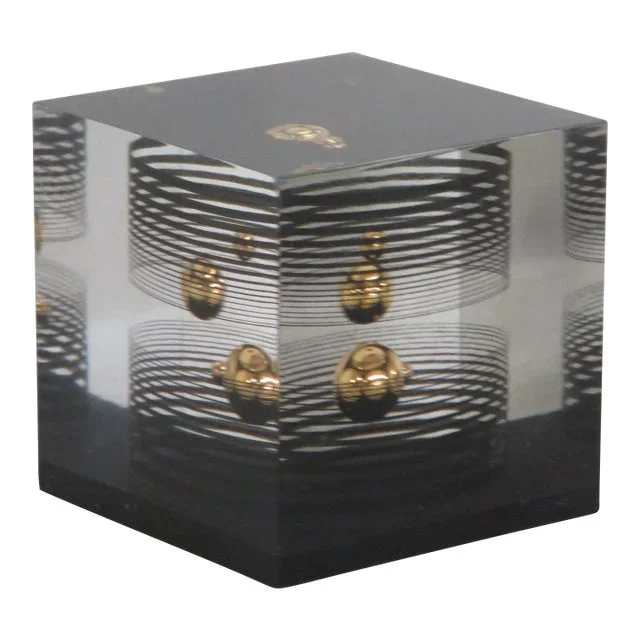 Neiman Marcus Enzo Mari Op Art Lucite Acrylic Cube Sculpture Paperweight 4426b