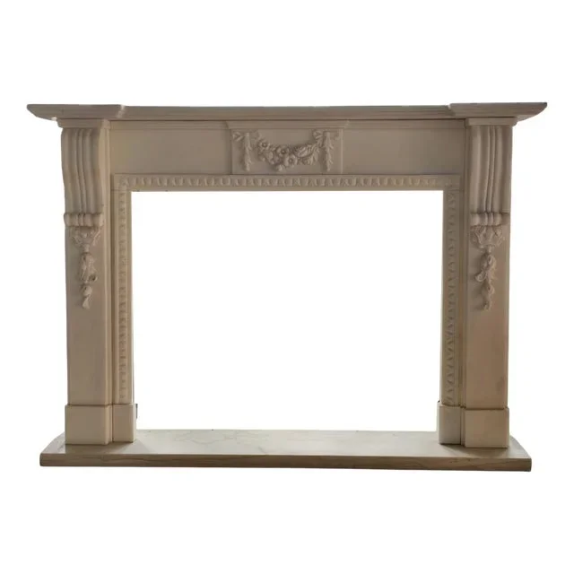 Neoclassical Hand-Carved Marble Fireplace Mantle