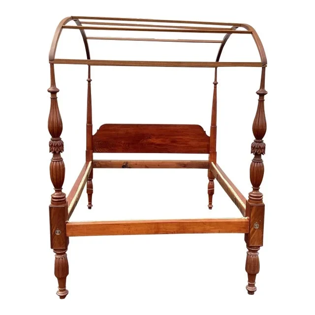 Nice Antique American Sheraton Canopy Bed With Carved Posts